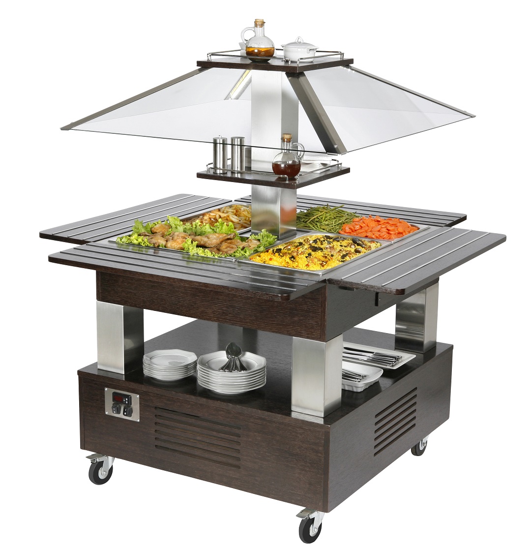 Roller Grill - Hot Display Square Salad Bars - Wooden 4 containers 1/1 GN - SBC 40 C