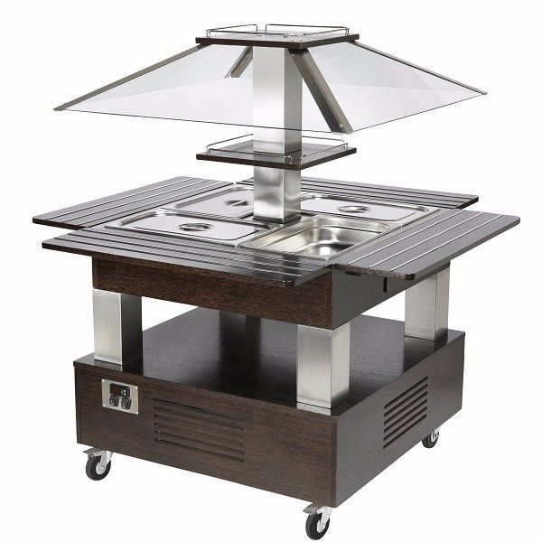 Roller Grill - Refrigerated Display Square Salad Bars - Wooden 4 containers 1/1 GN - SBC 40 F